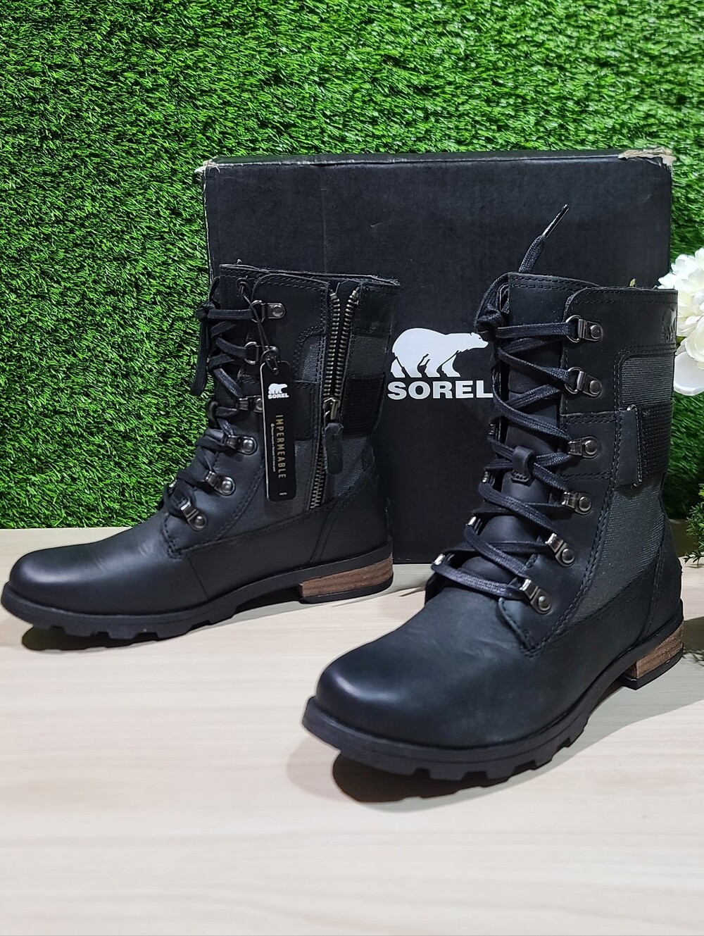 Sorel Emelie Conquest Waterproof Combat Boot - Black / US Women's 6.5 NEW